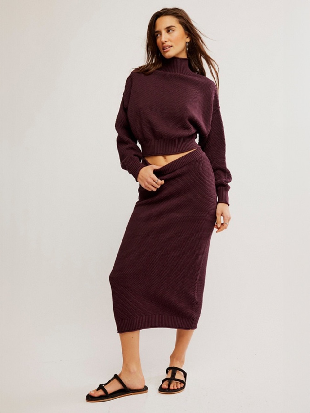Free People Hailee Sweater Skirt Set in Vintage Wine S